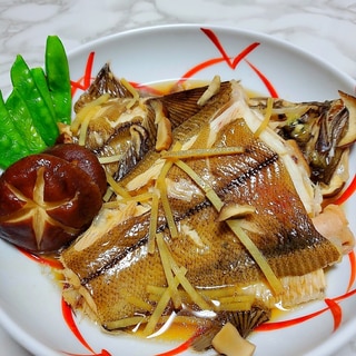 黒鰈と春椎茸の煮付け